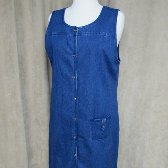 Talbots Vintage 100% Cotton Denim Button Down Tank Dress Size 14 - Picture 7 of 16